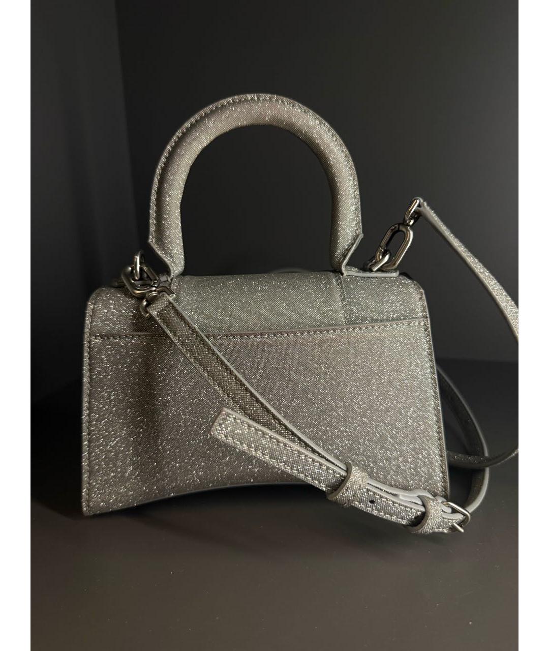 BALENCIAGA Серебряная кожаная сумка с короткими ручками, фото 3