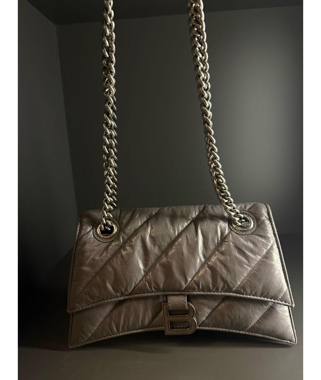 BALENCIAGA Серая кожаная сумка через плечо, фото 5