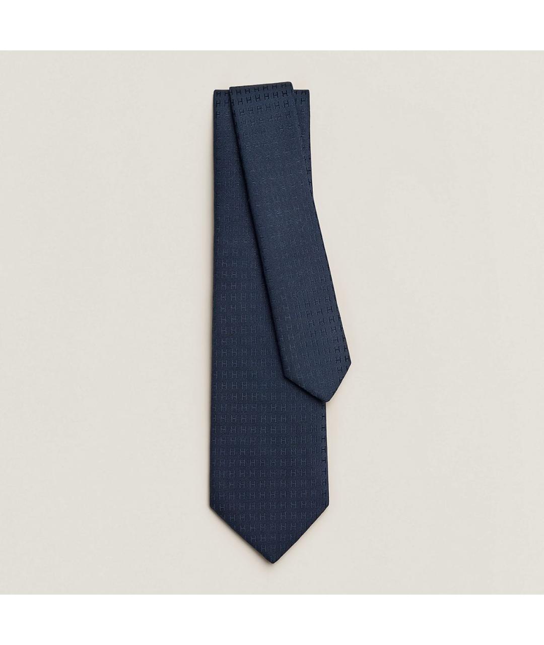 HERMES Темно-синий шелковый галстук, фото 5