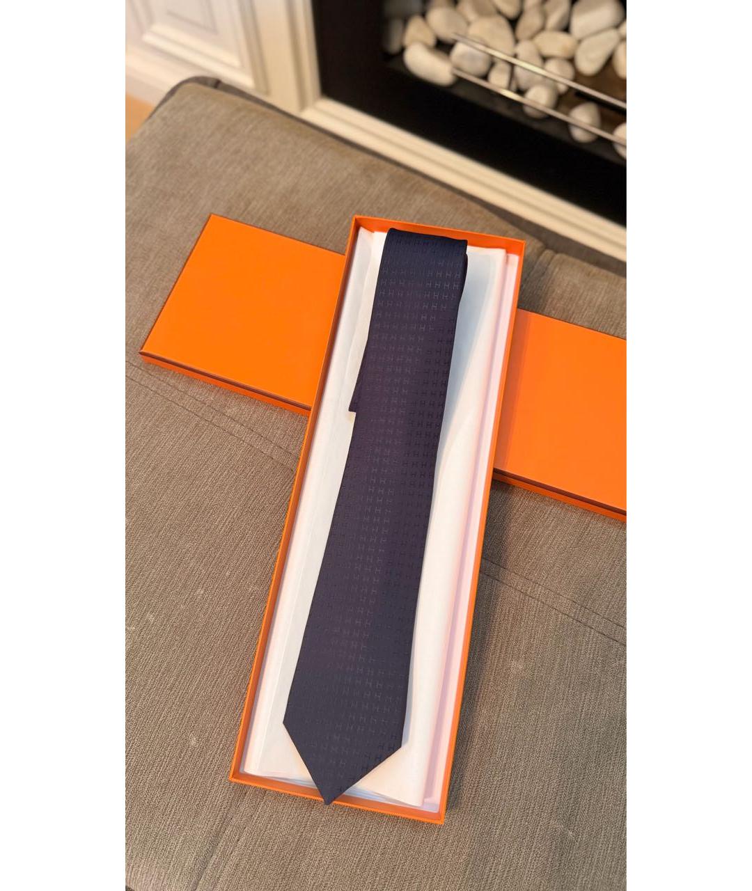 HERMES Темно-синий шелковый галстук, фото 4