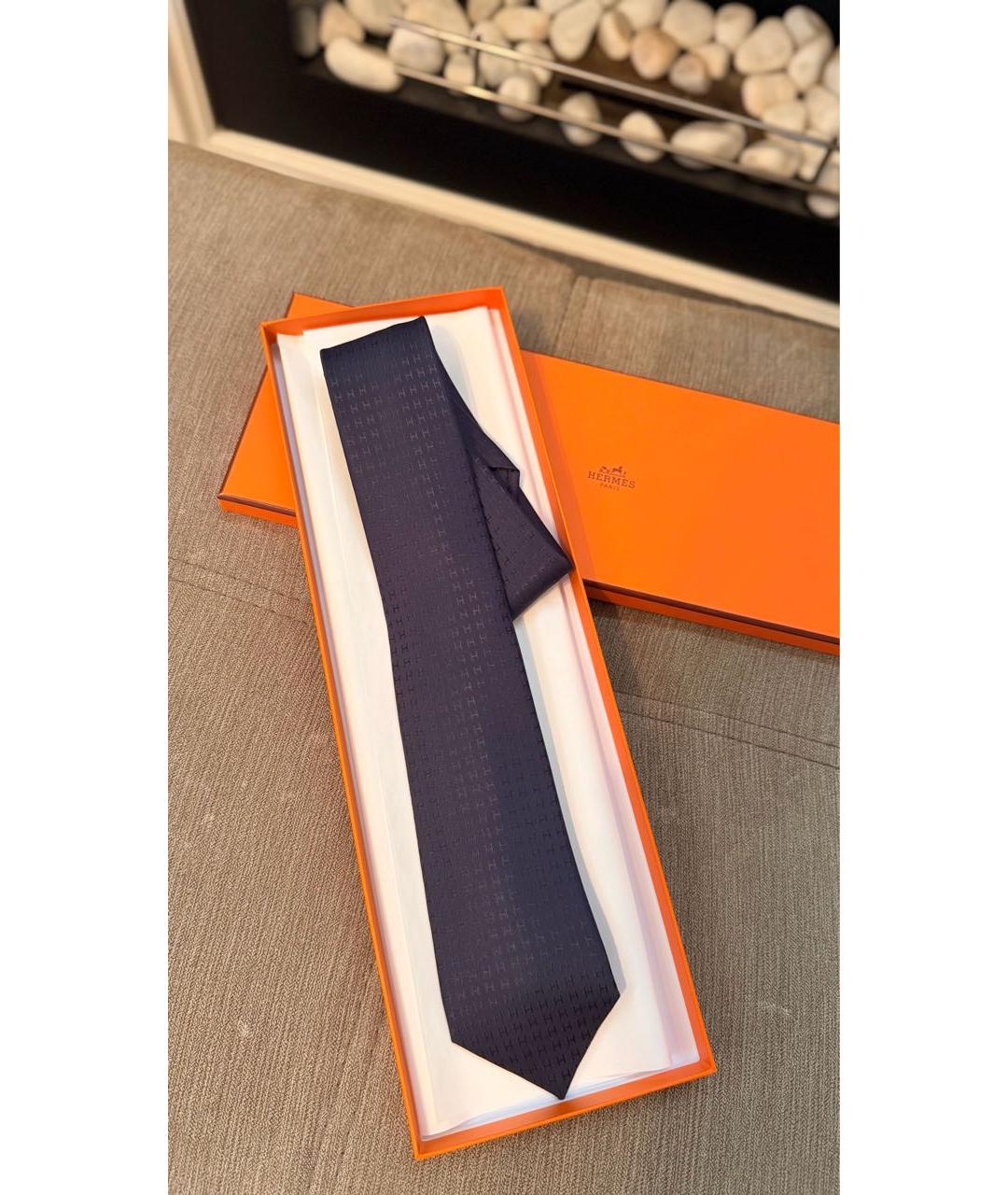 HERMES Темно-синий шелковый галстук, фото 2