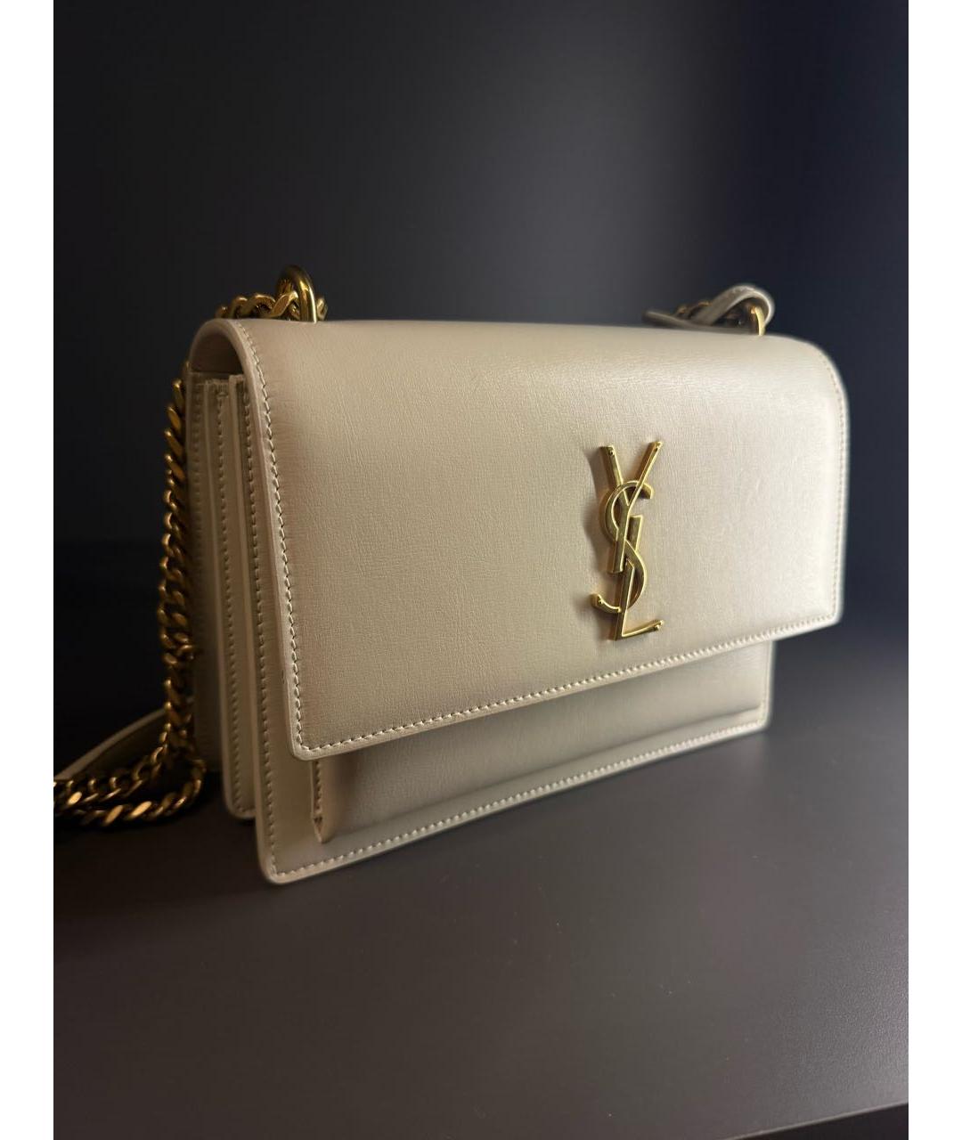 SAINT LAURENT Бежевая кожаная сумка через плечо, фото 2