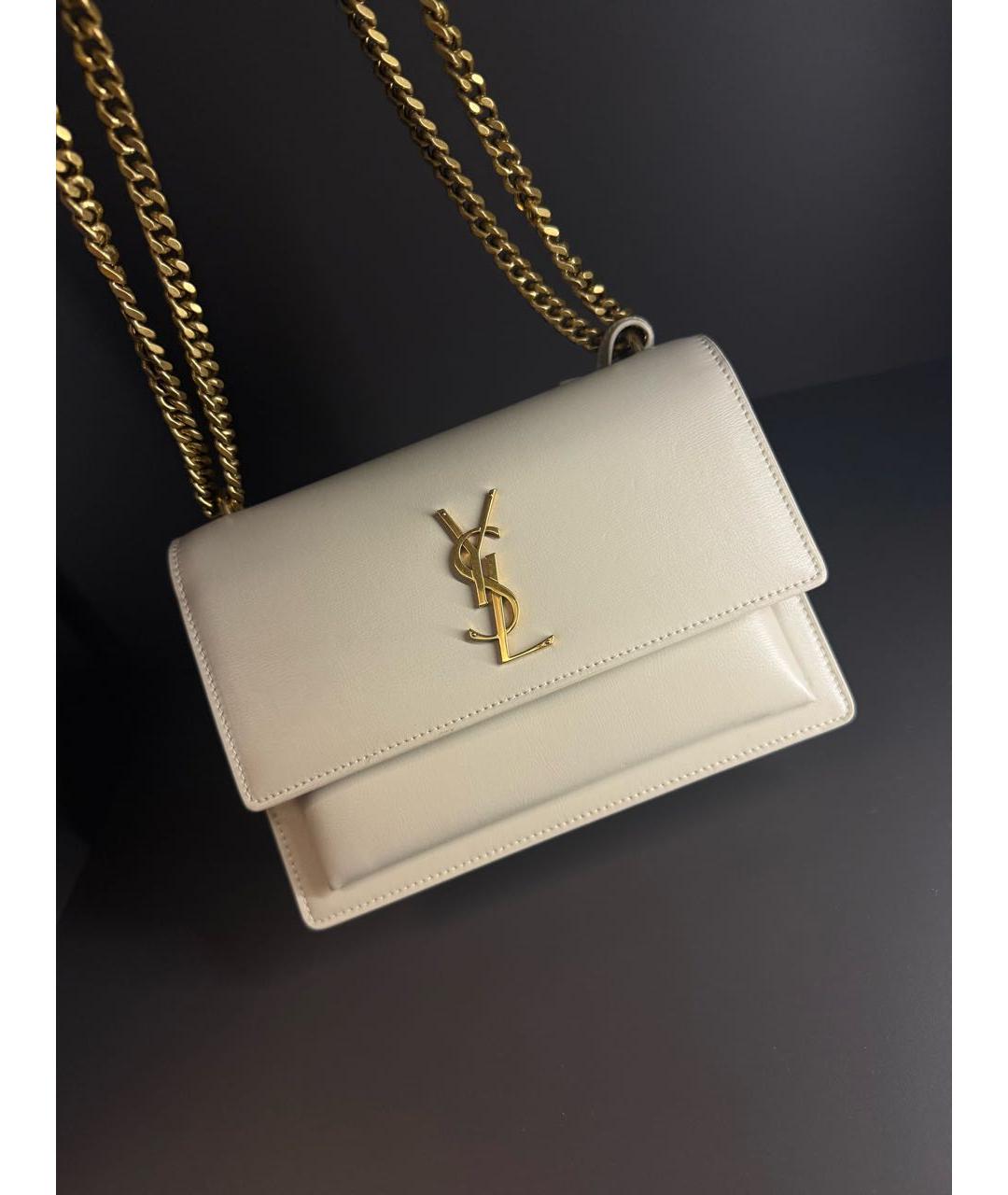 SAINT LAURENT Бежевая кожаная сумка через плечо, фото 5
