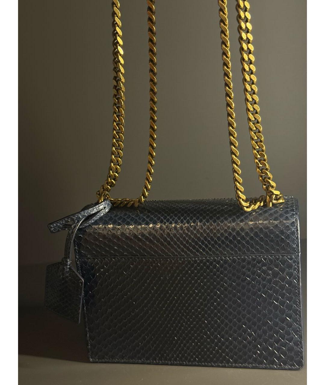 SAINT LAURENT Темно-синяя сумка через плечо из экзотической кожи, фото 3