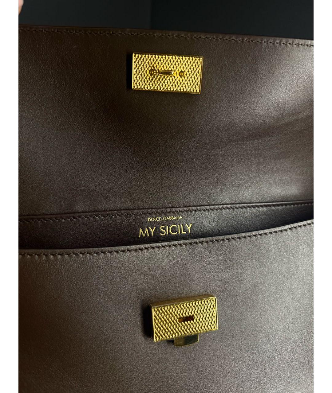 DOLCE&GABBANA Коричневая кожаная сумка с короткими ручками, фото 4