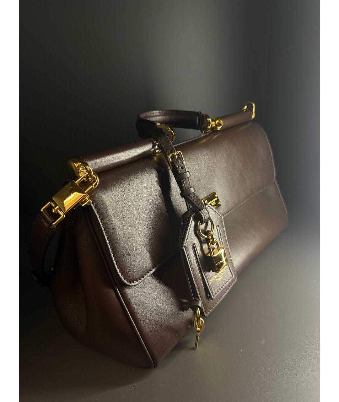 DOLCE&GABBANA Коричневая кожаная сумка с короткими ручками, фото 2