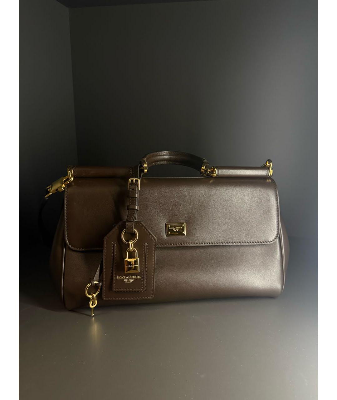 DOLCE&GABBANA Коричневая кожаная сумка с короткими ручками, фото 5