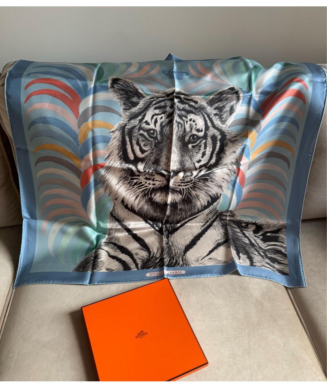 HERMES Бирюзовый шелковый шарф, фото 2