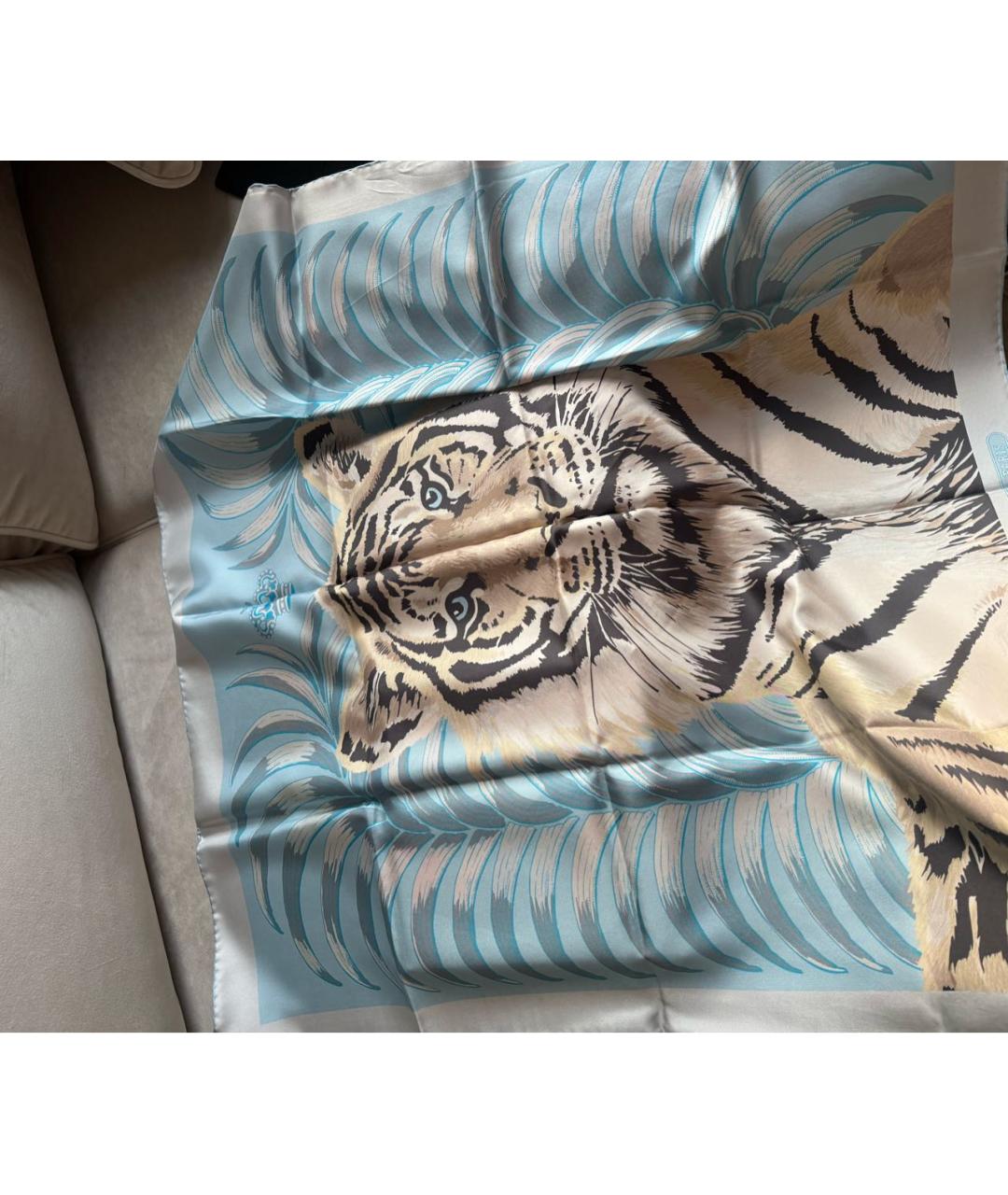 HERMES Бирюзовый шелковый шарф, фото 8