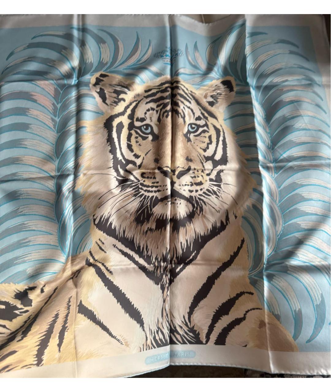 HERMES Бирюзовый шелковый шарф, фото 9