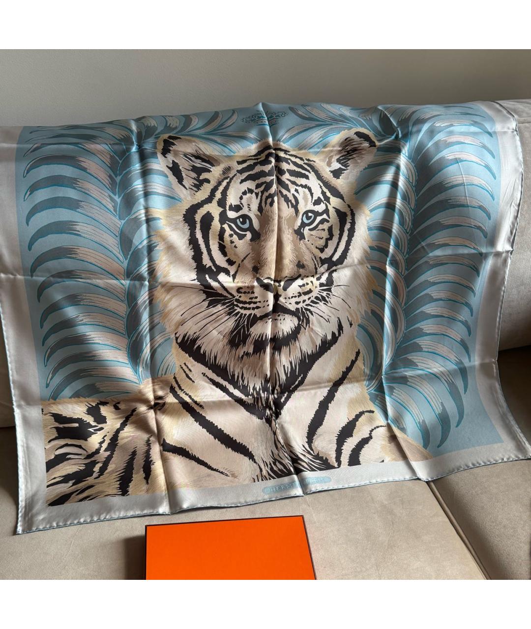 HERMES Бирюзовый шелковый шарф, фото 6