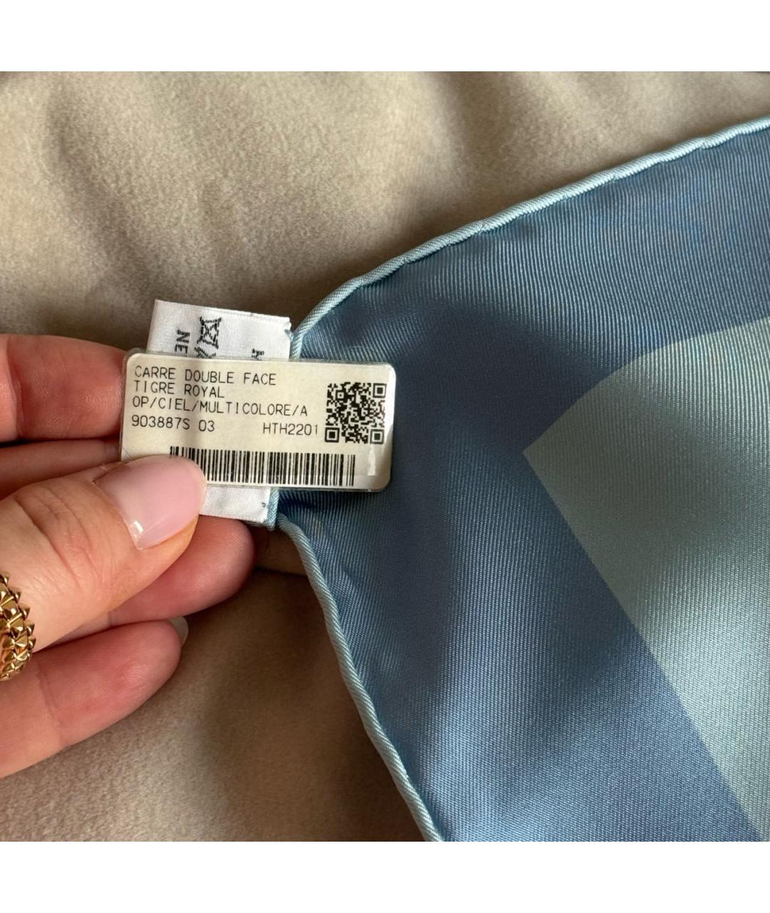 HERMES Бирюзовый шелковый шарф, фото 4