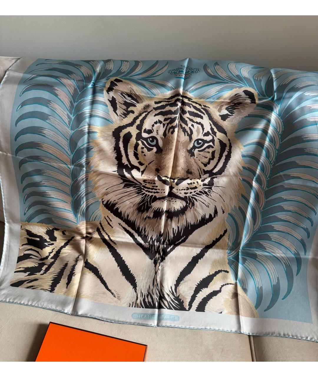 HERMES Бирюзовый шелковый шарф, фото 7