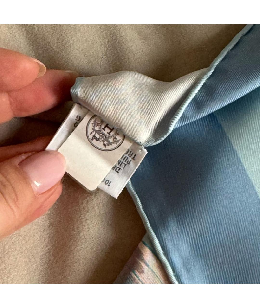 HERMES Бирюзовый шелковый шарф, фото 5