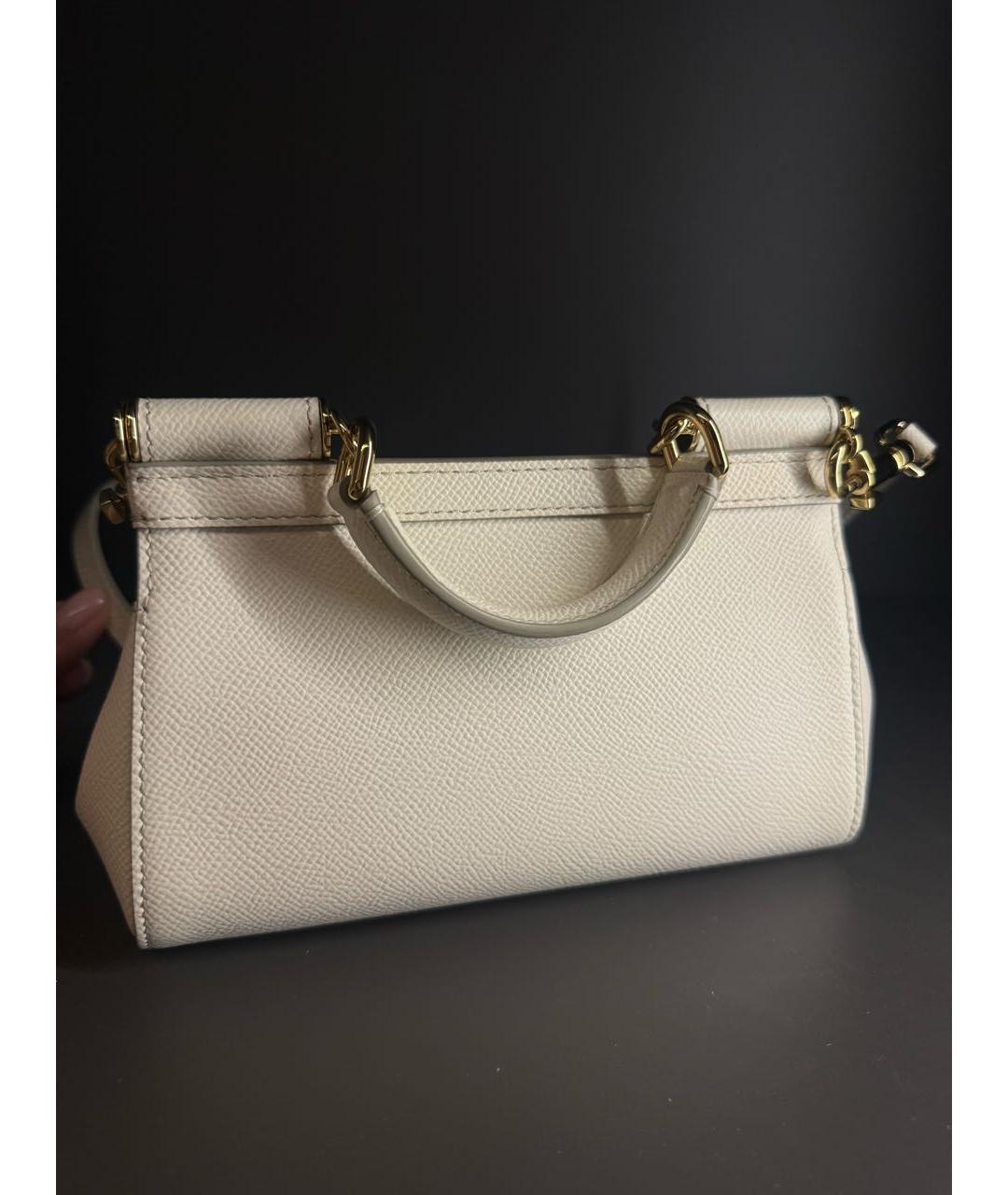 DOLCE&GABBANA Белая кожаная сумка с короткими ручками, фото 3