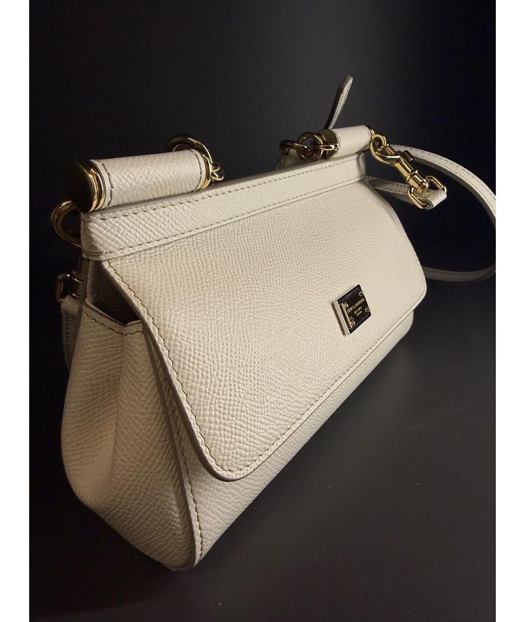 DOLCE&GABBANA Белая кожаная сумка с короткими ручками, фото 2
