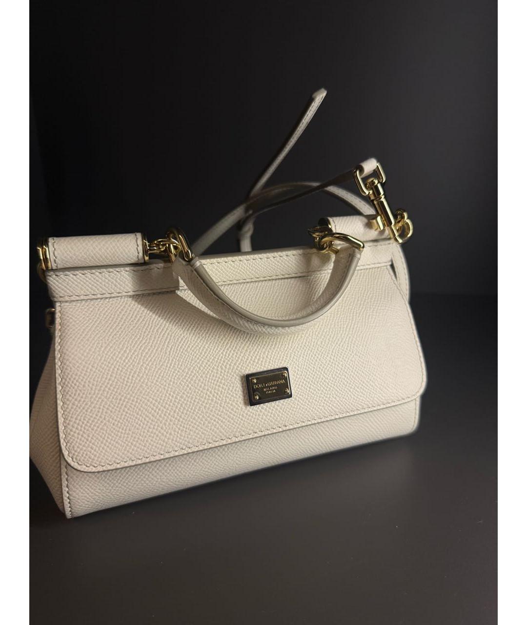 DOLCE&GABBANA Белая кожаная сумка с короткими ручками, фото 5