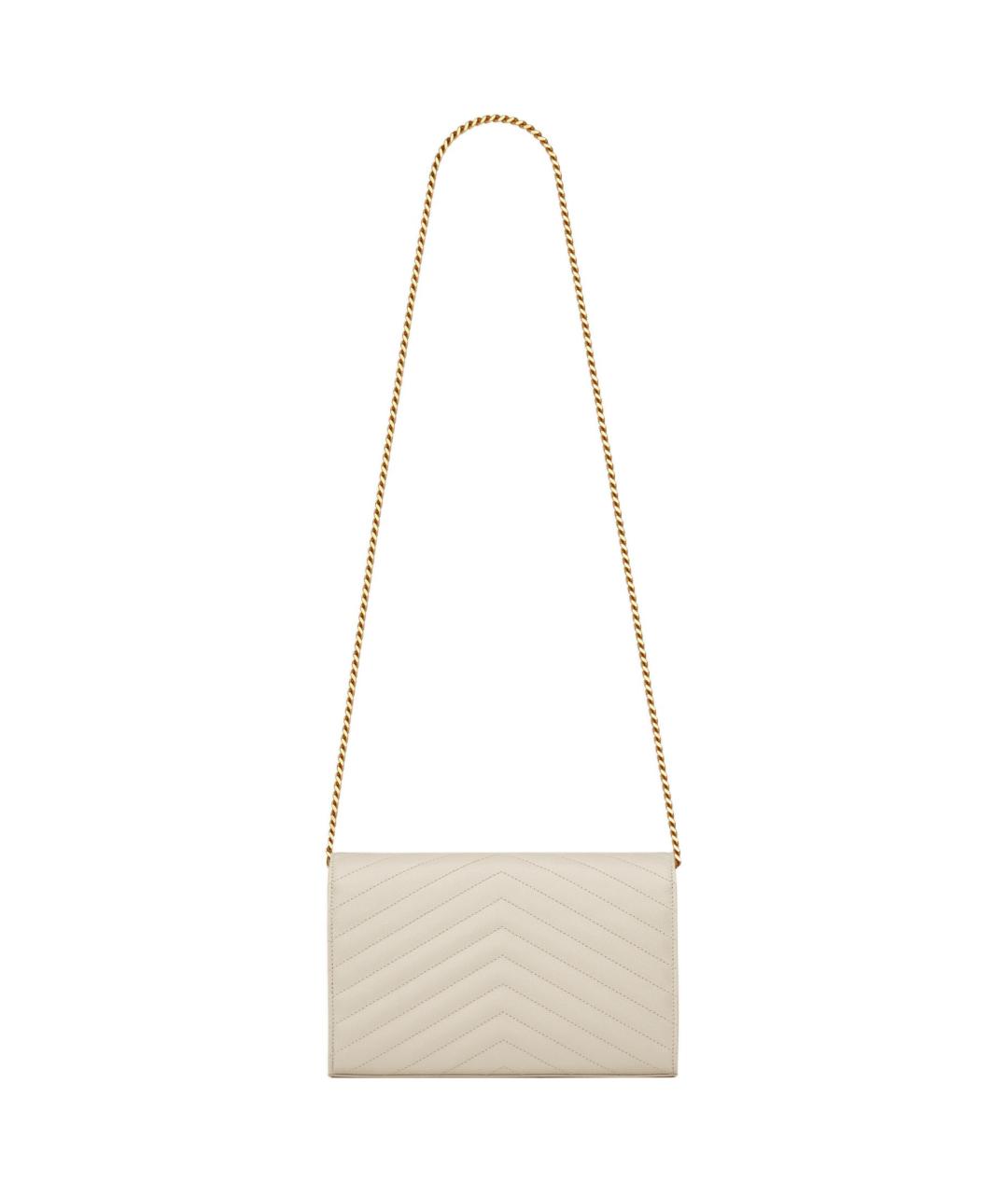 SAINT LAURENT Бежевая кожаная сумка через плечо, фото 4