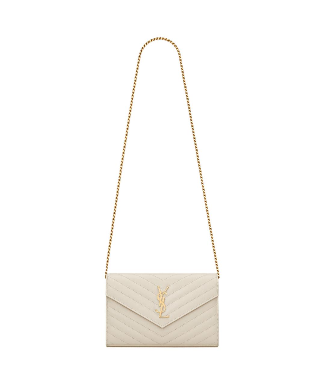 SAINT LAURENT Бежевая кожаная сумка через плечо, фото 1