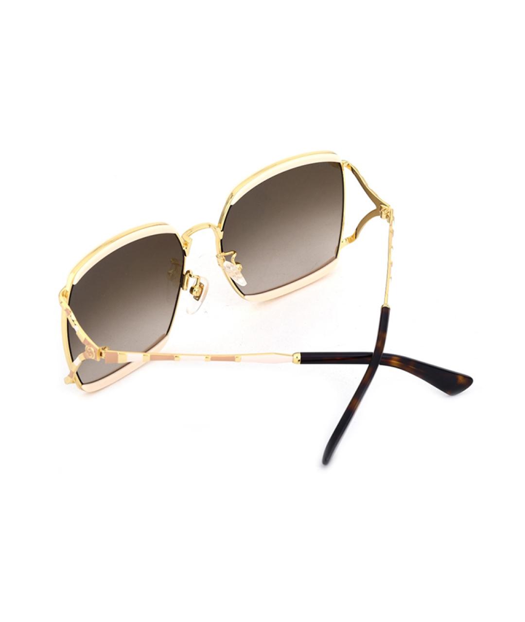 GUCCI Золотые металлические солнцезащитные очки, фото 3
