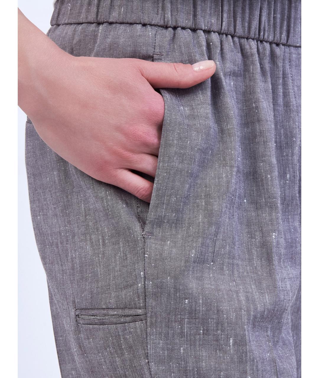 PESERICO Серые льняные прямые брюки, фото 5