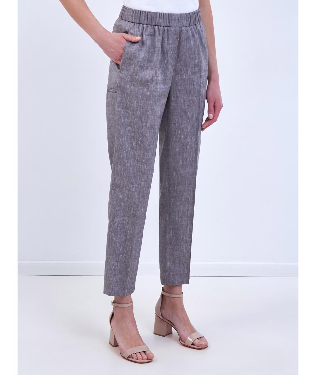 PESERICO Серые льняные прямые брюки, фото 3