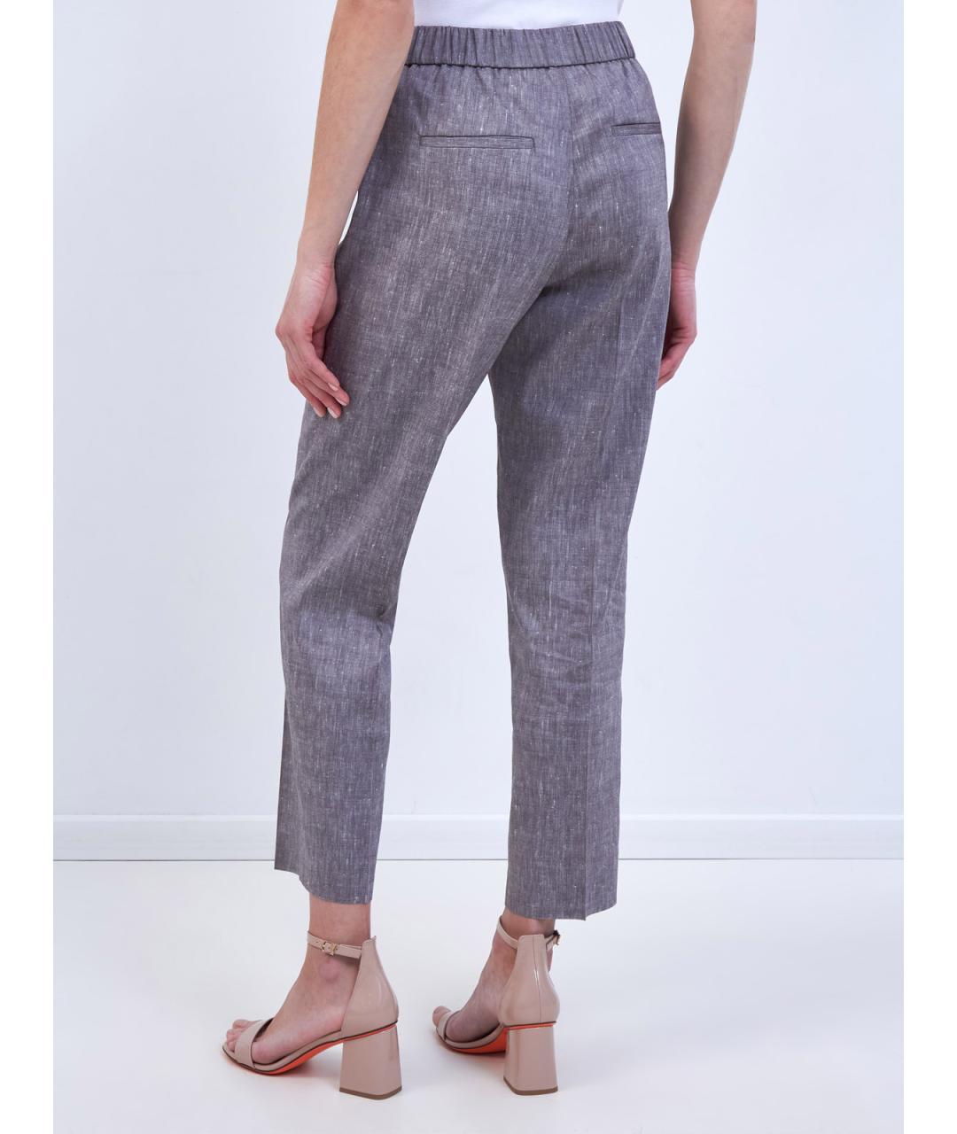 PESERICO Серые льняные прямые брюки, фото 4