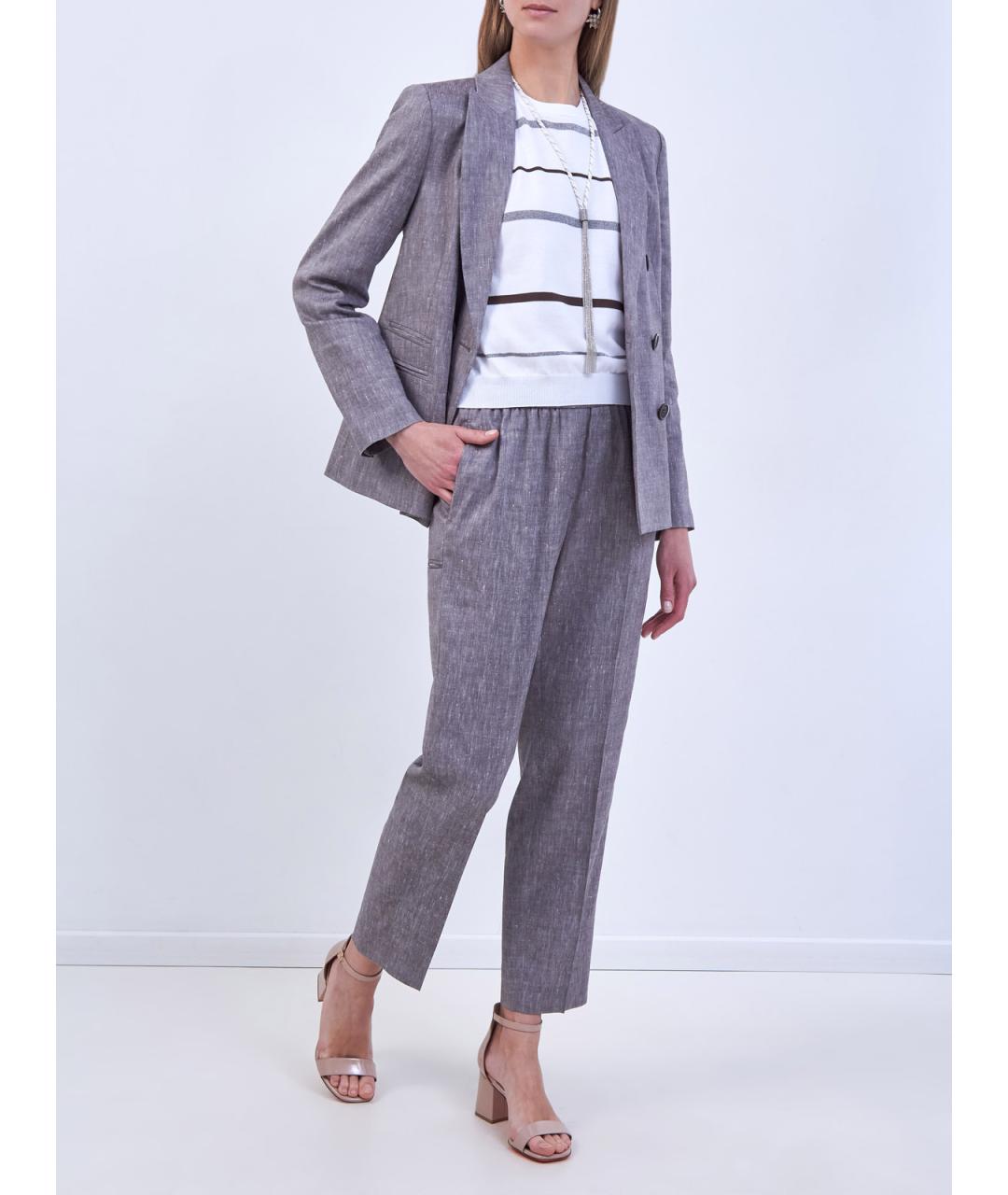 PESERICO Серые льняные прямые брюки, фото 2