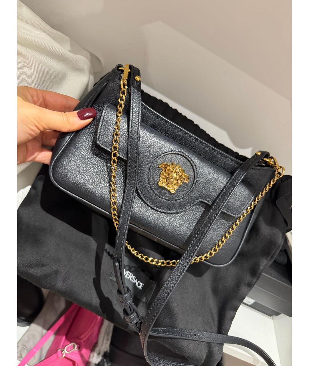 VERSACE Черная кожаная сумка через плечо, фото 2