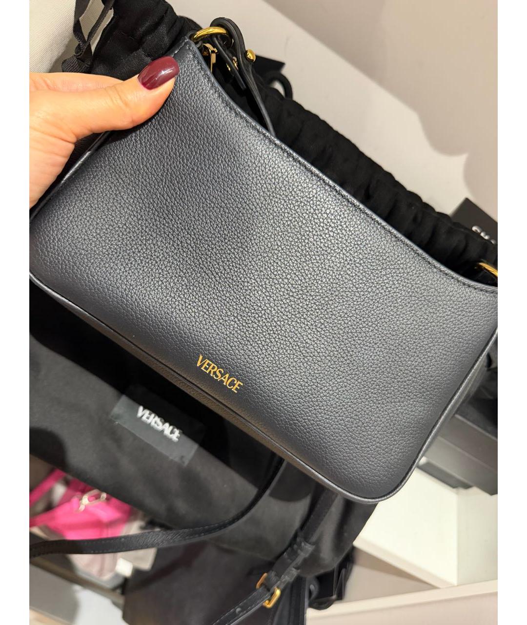 VERSACE Черная кожаная сумка через плечо, фото 6