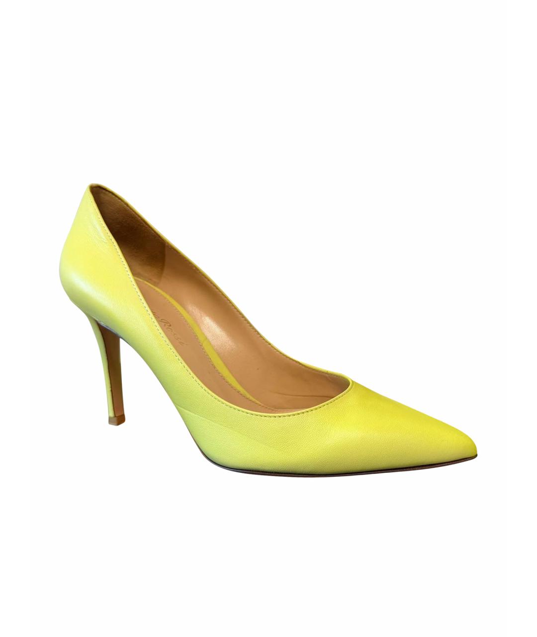 GIANVITO ROSSI Желтые лодочки на низком каблуке из лакированной кожи, фото 5