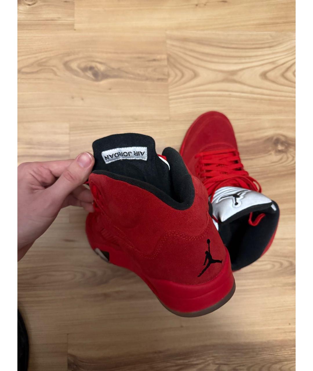 JORDAN Красные замшевые высокие кроссовки / кеды, фото 4