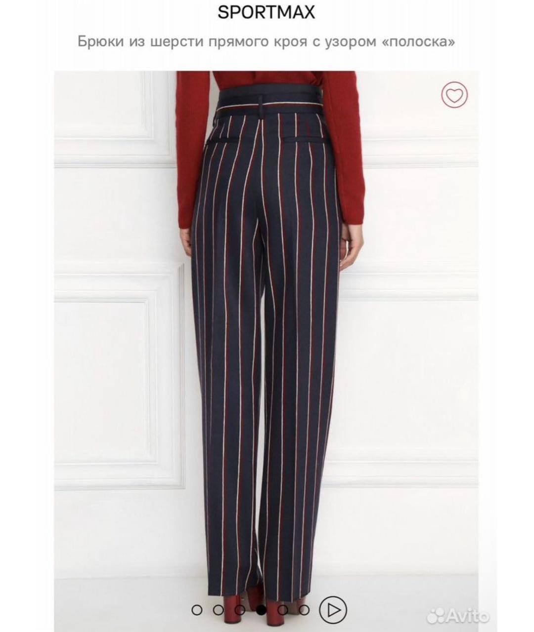 SPORTMAX Темно-синие шерстяные прямые брюки, фото 4