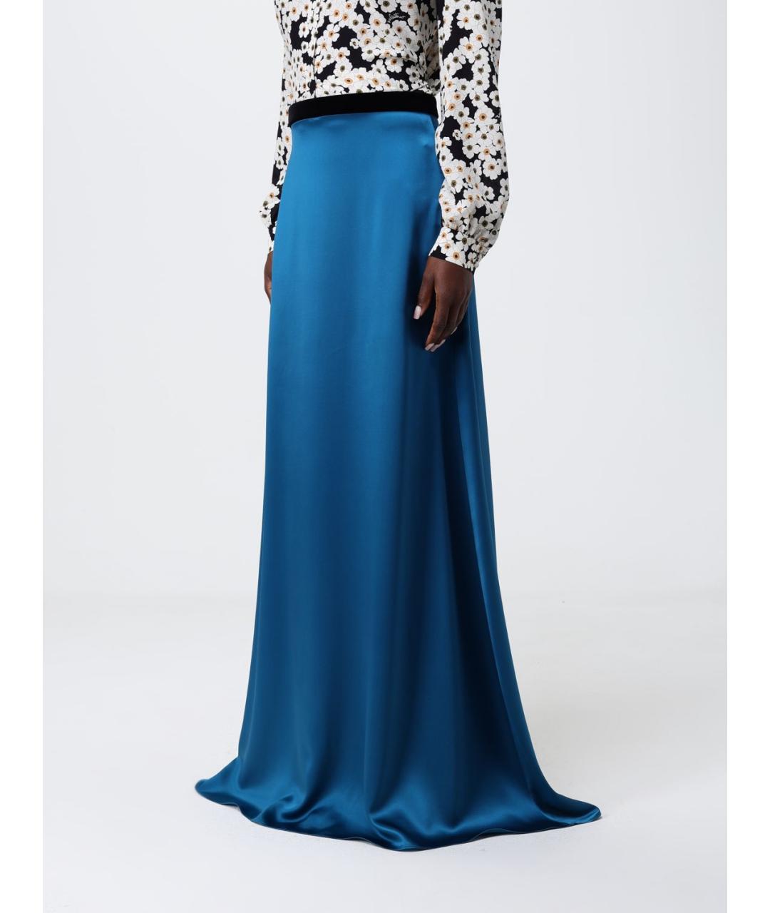 VALENTINO Синяя шелковая юбка макси, фото 4