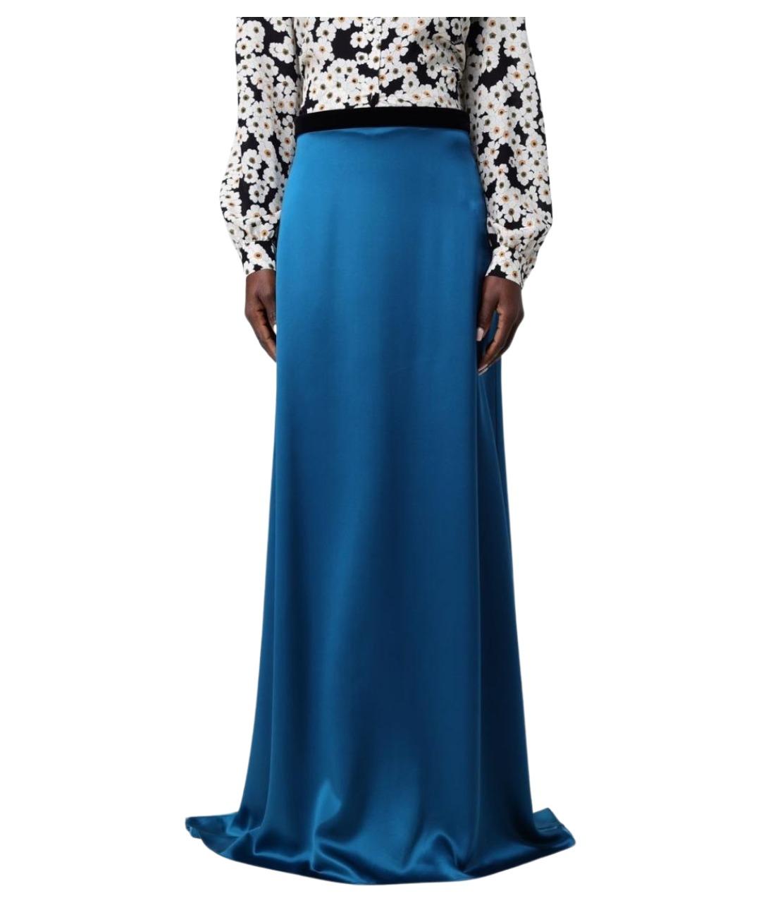 VALENTINO Синяя шелковая юбка макси, фото 1