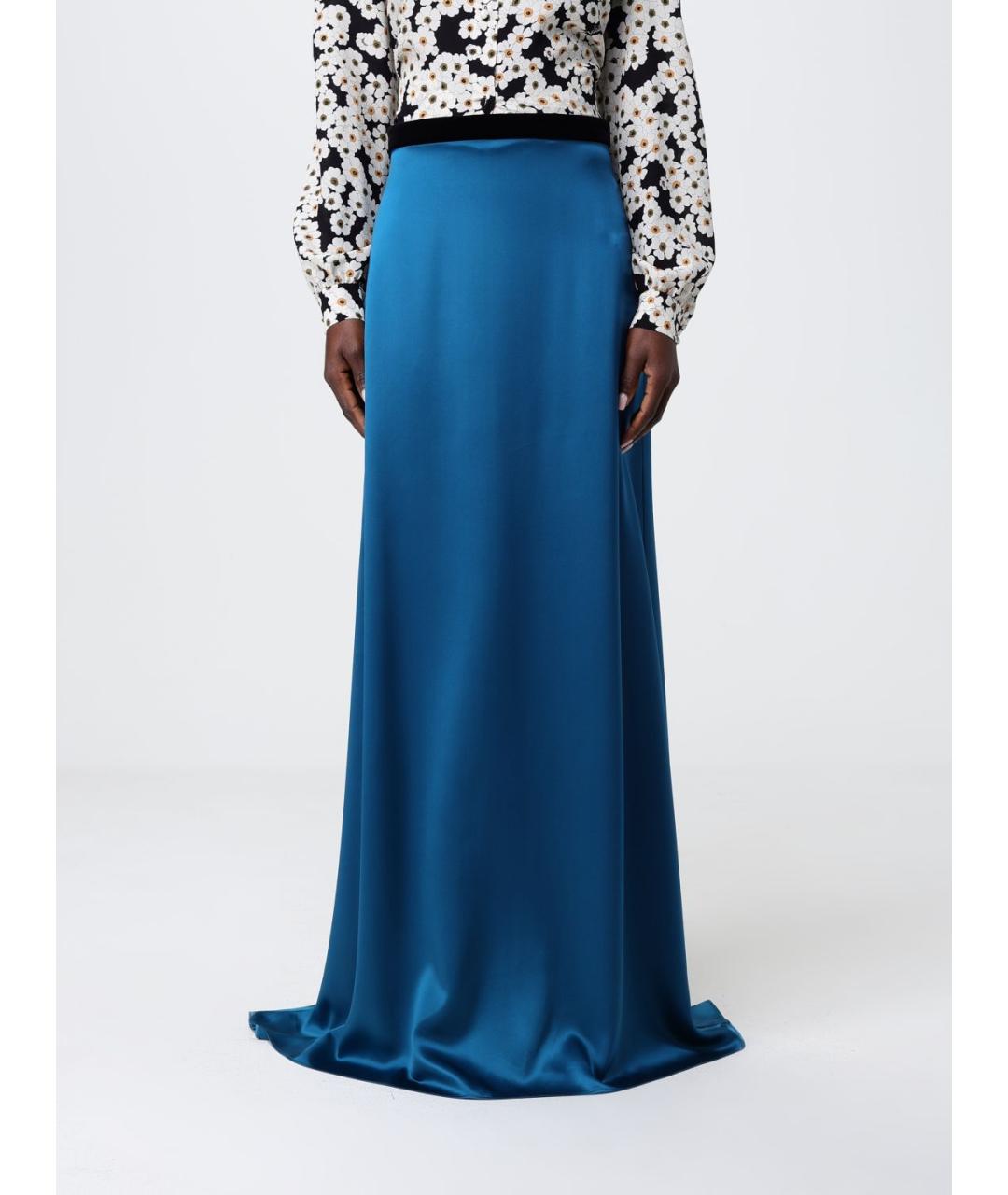 VALENTINO Синяя шелковая юбка макси, фото 6