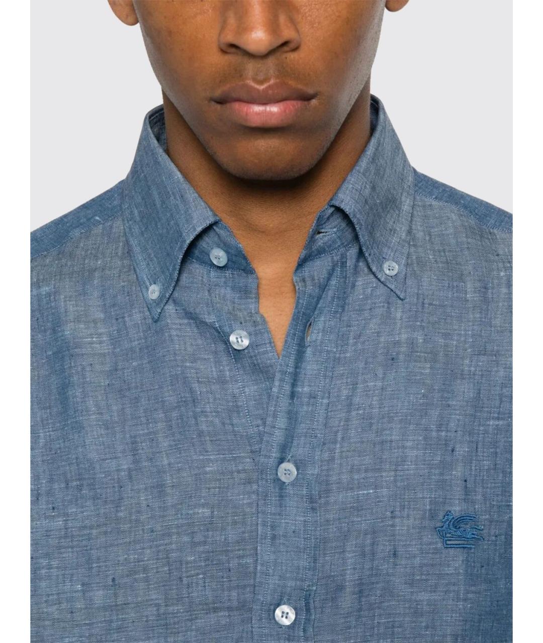 ETRO Синяя льняная кэжуал рубашка, фото 5