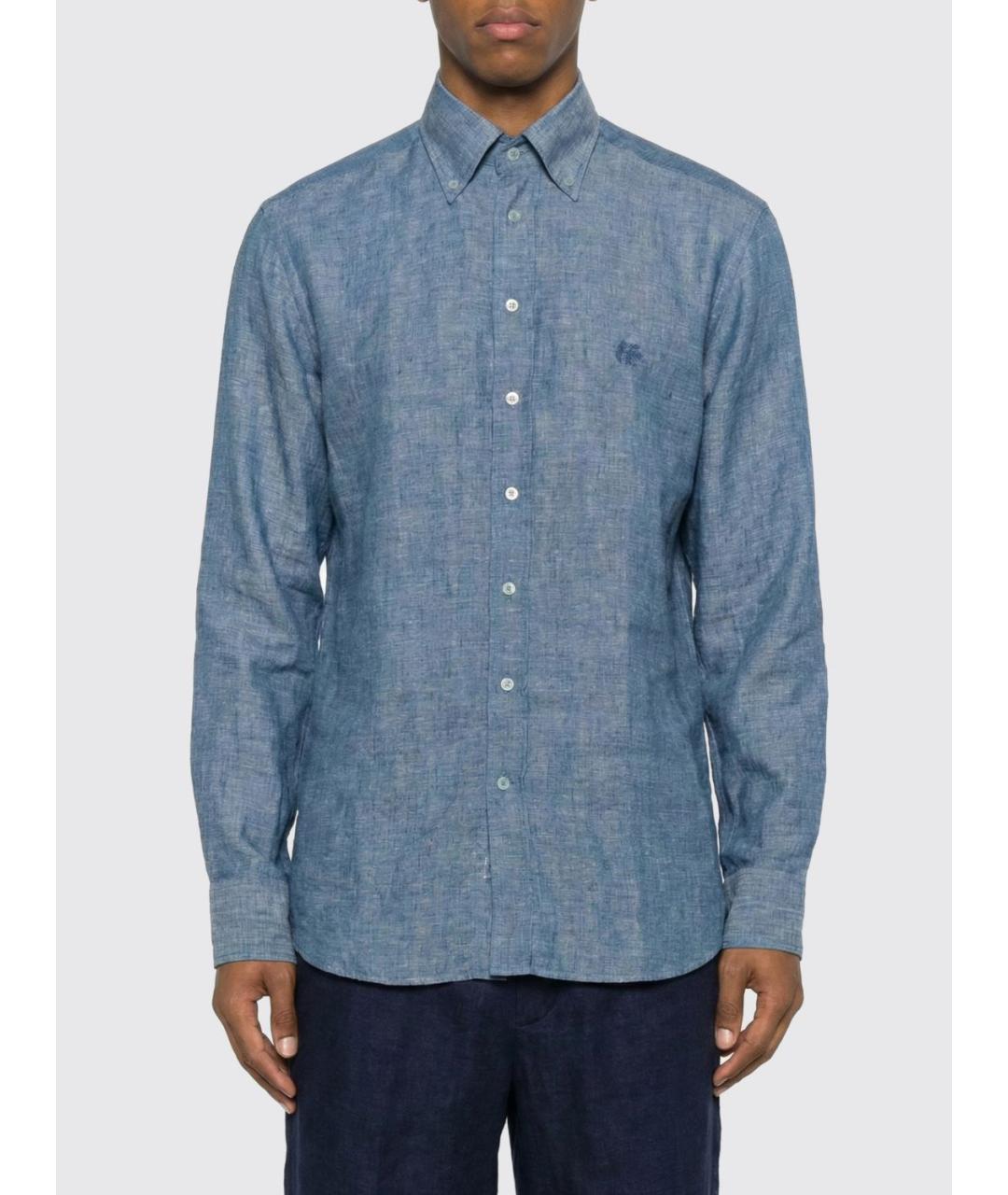 ETRO Синяя льняная кэжуал рубашка, фото 6