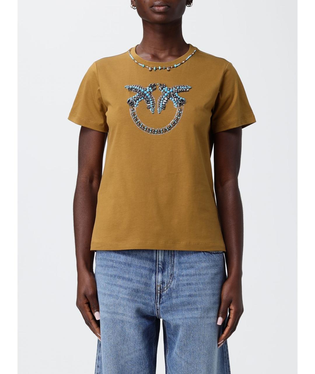 PINKO Коричневая хлопковая футболка, фото 4