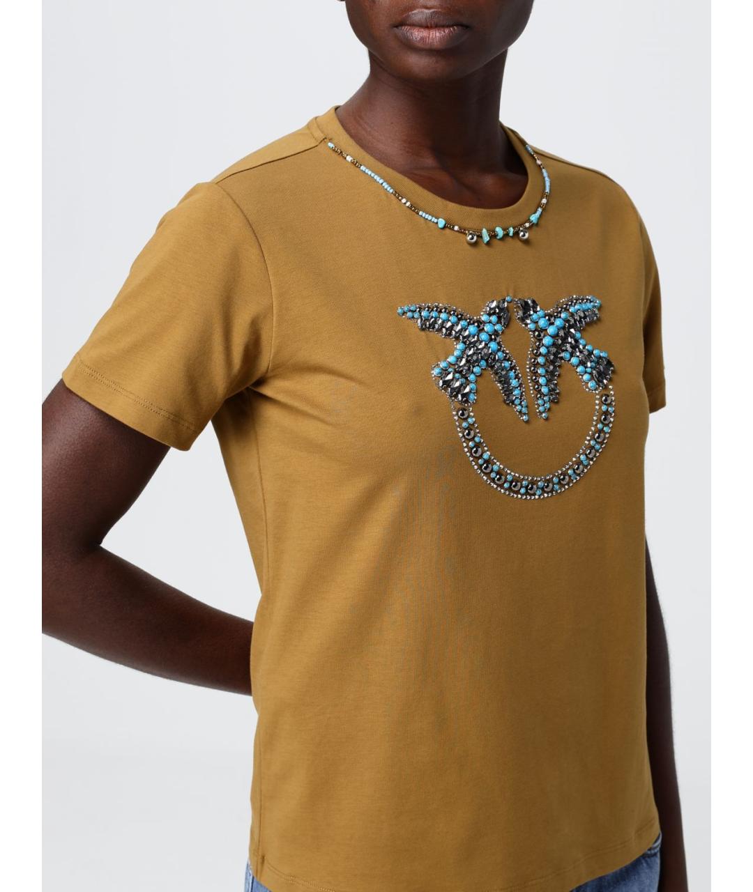PINKO Коричневая хлопковая футболка, фото 3