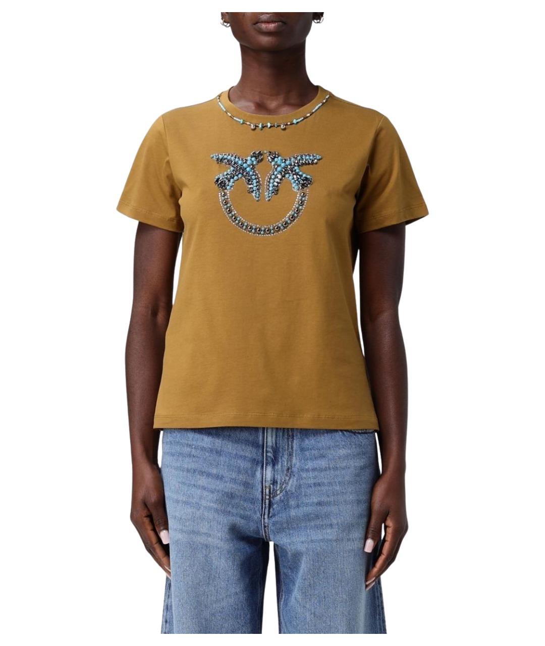 PINKO Коричневая хлопковая футболка, фото 1