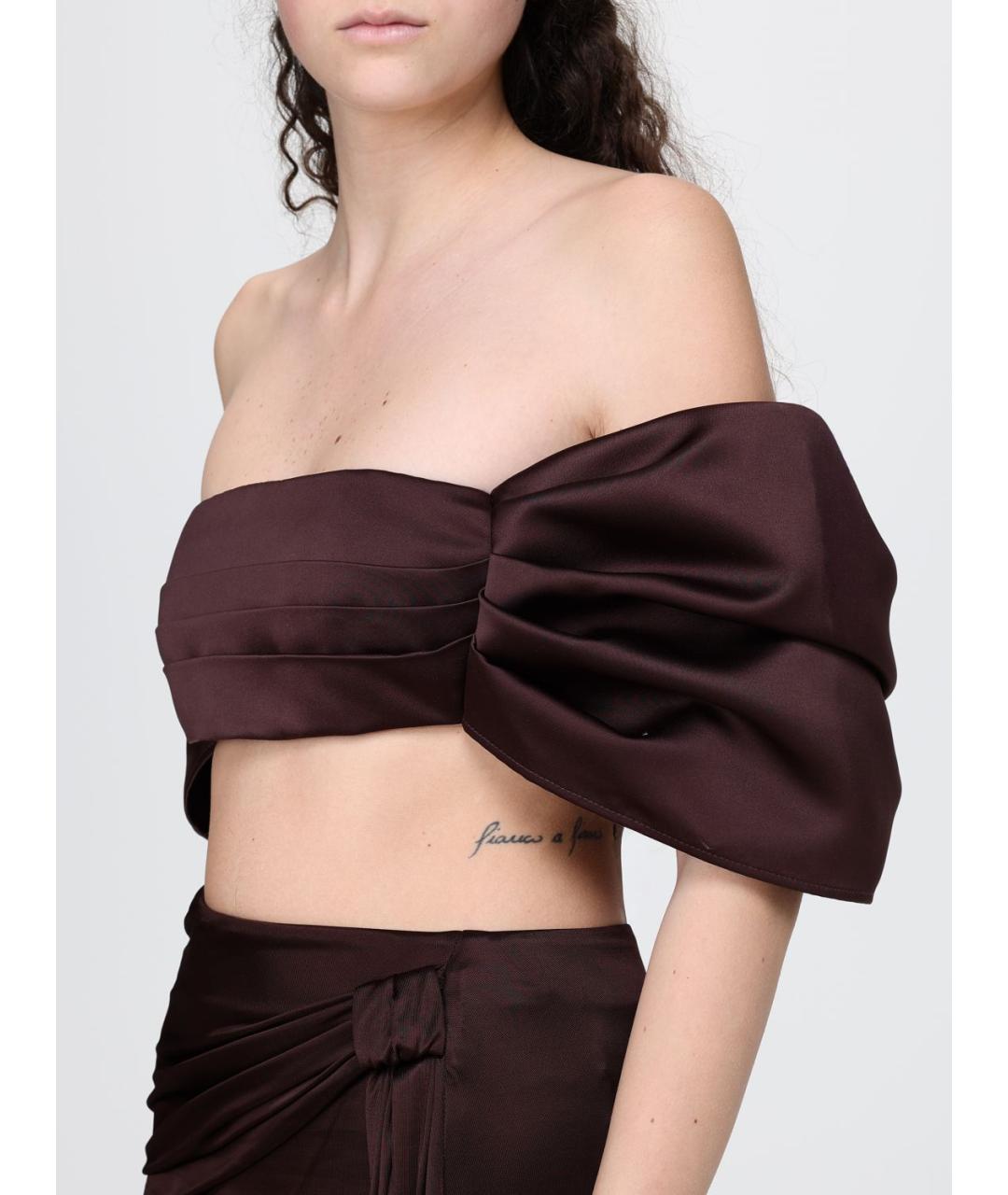 ELISABETTA FRANCHI Коричневая полиэстеровая майка, фото 3