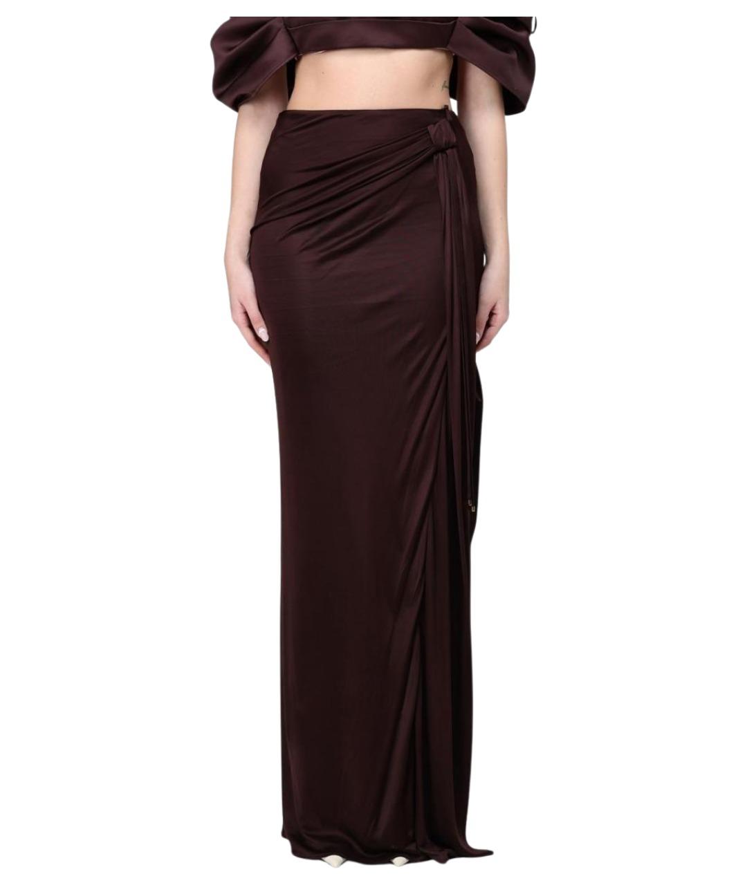 ELISABETTA FRANCHI Коричневая вискозная юбка миди, фото 1