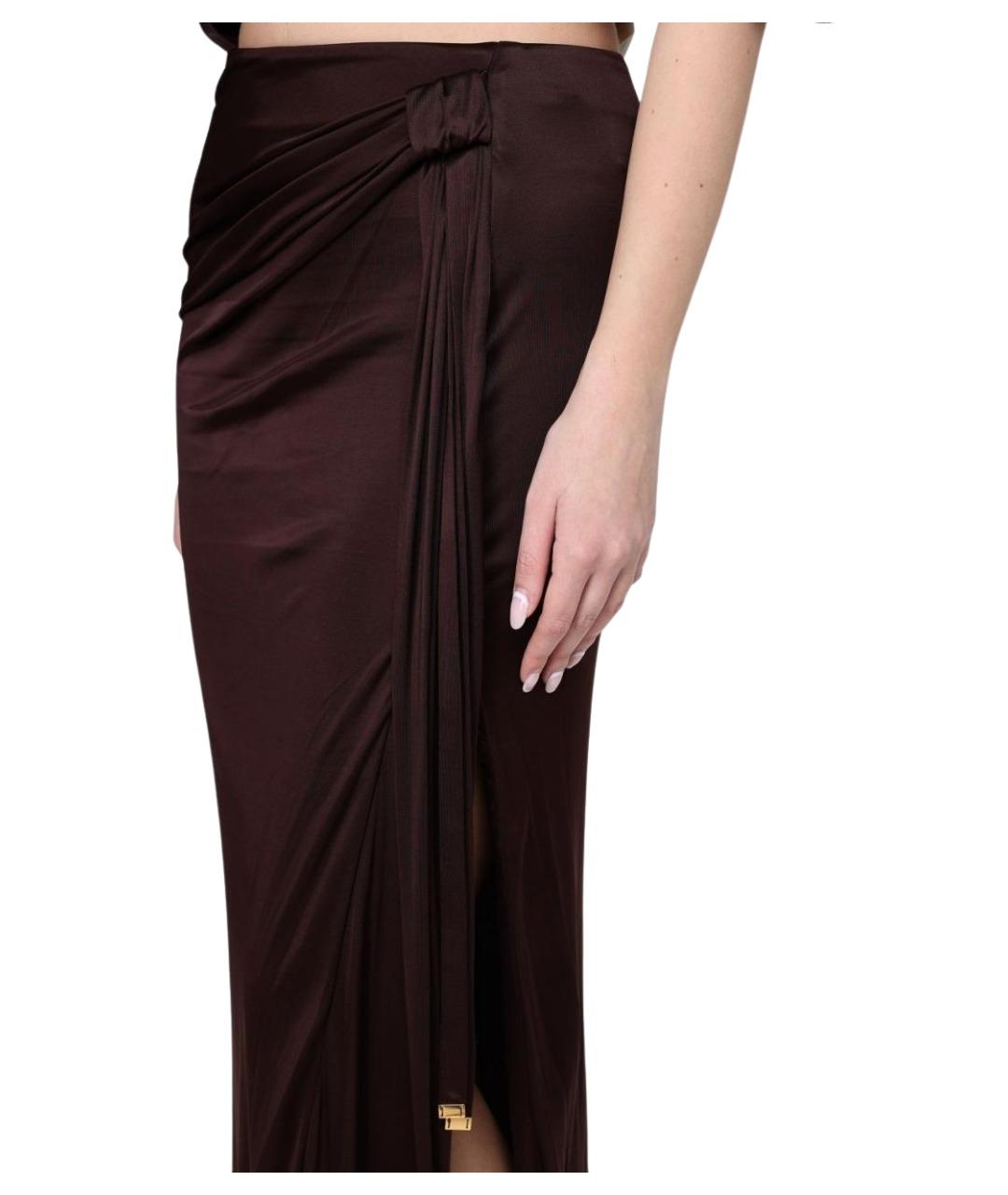 ELISABETTA FRANCHI Коричневая вискозная юбка миди, фото 3