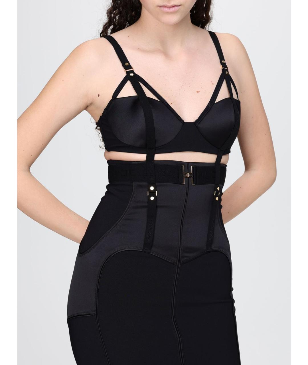 ELISABETTA FRANCHI Черное полиэстеровое коктейльное платье, фото 3