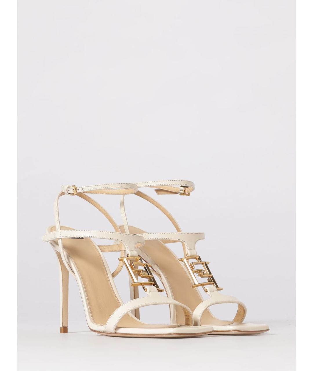 ELISABETTA FRANCHI Бежевые кожаные босоножки, фото 2