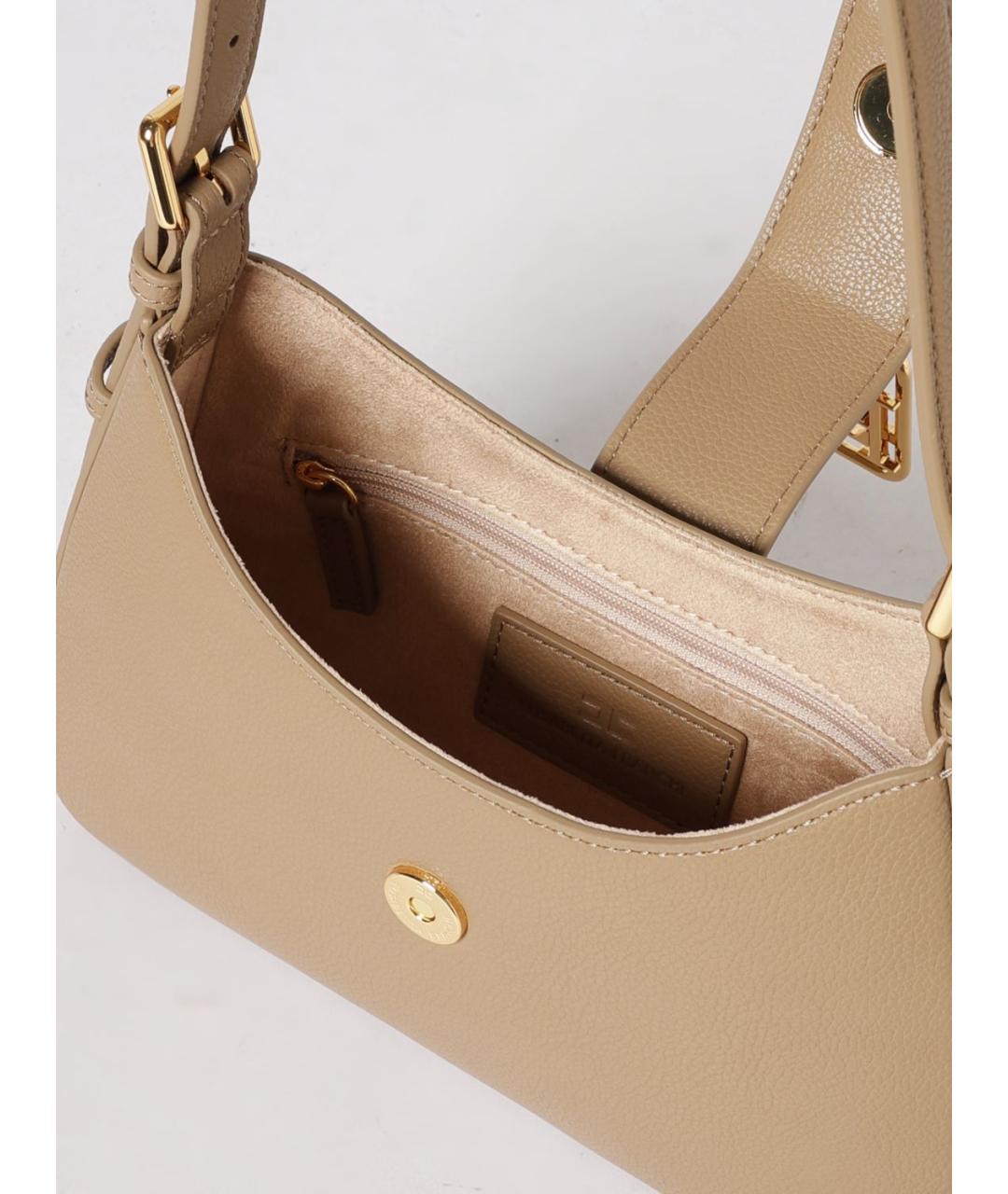 ELISABETTA FRANCHI Бежевая кожаная сумка через плечо, фото 3