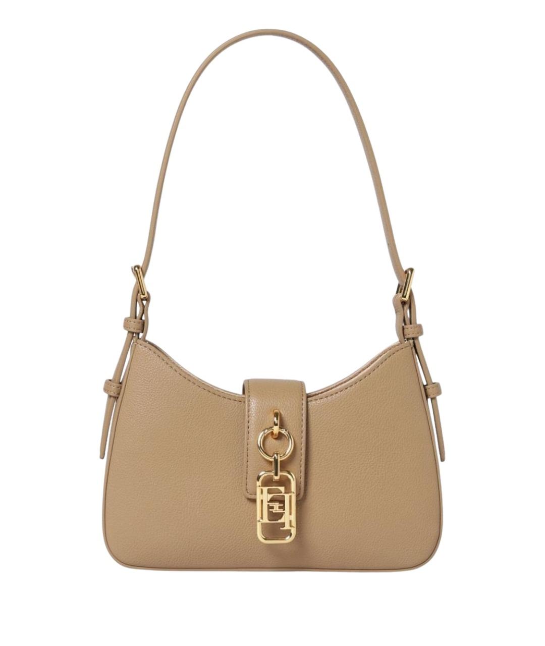 ELISABETTA FRANCHI Бежевая кожаная сумка через плечо, фото 5
