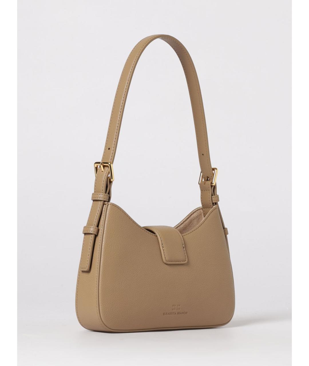 ELISABETTA FRANCHI Бежевая кожаная сумка через плечо, фото 2