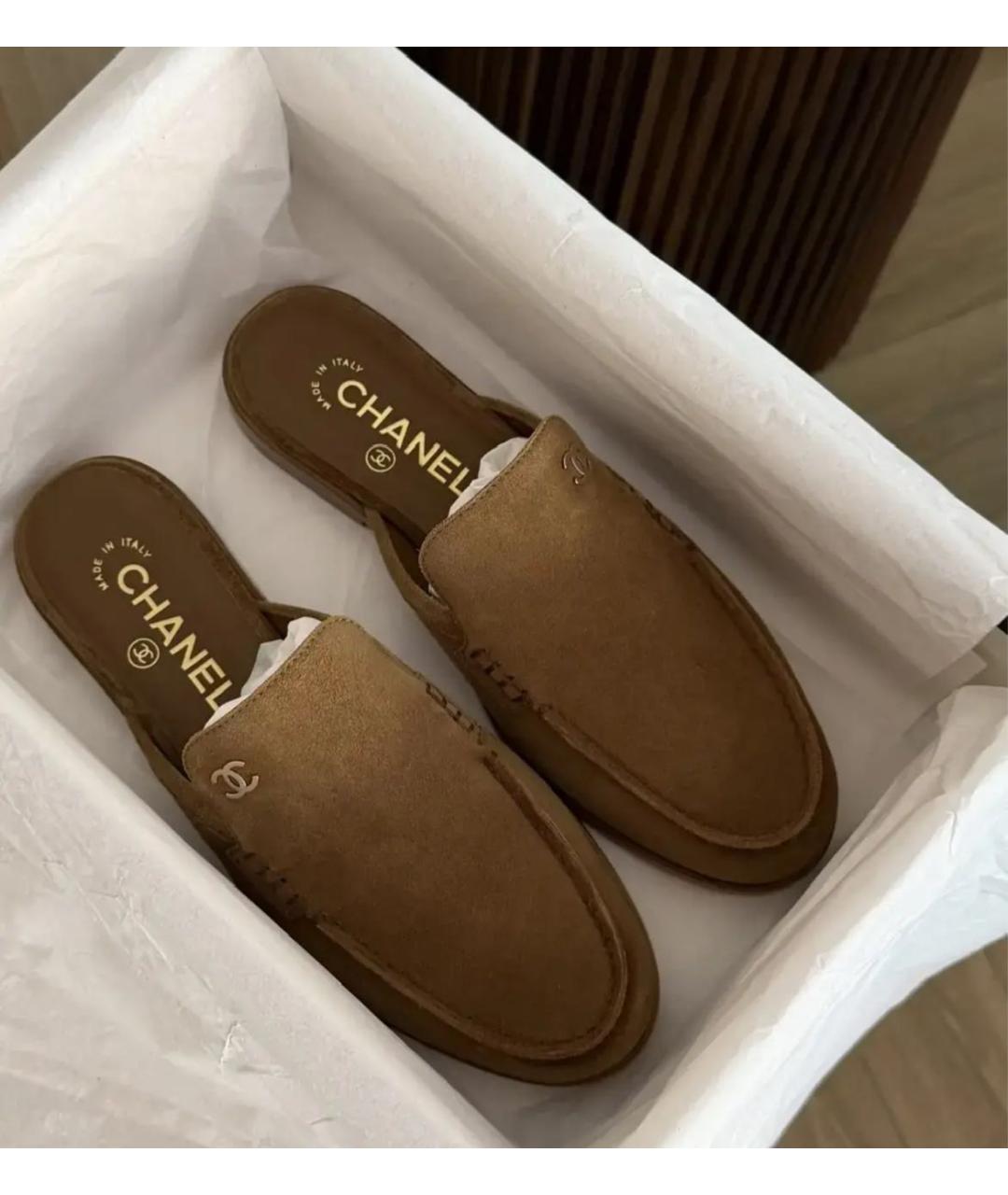 CHANEL Коричневые замшевые мюли, фото 4